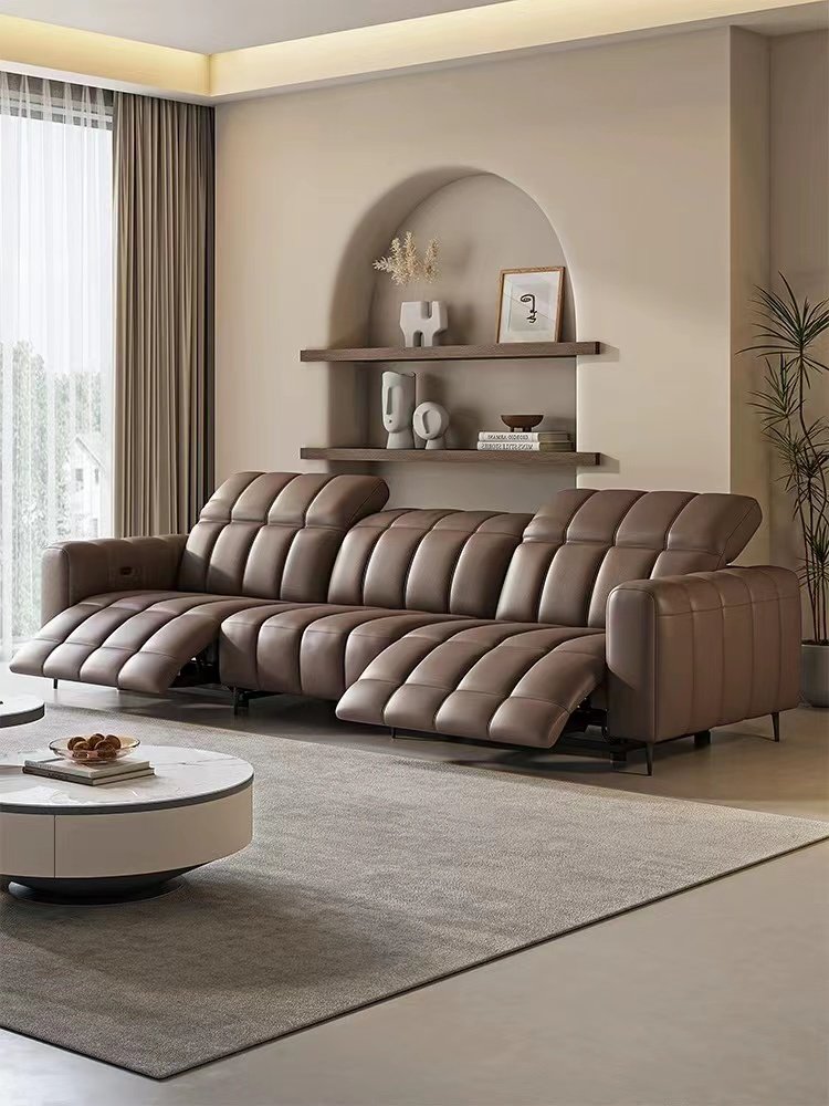 Piano key electric function leather sofa with adjustable cowhide top layer for three or four heads, living room sofa