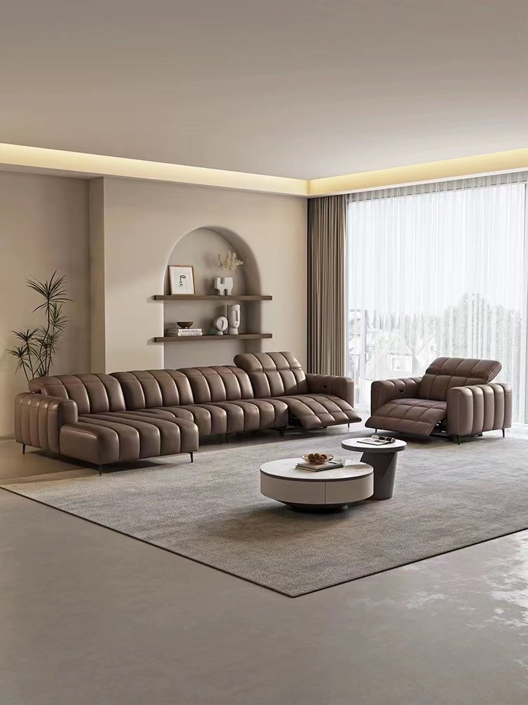 Piano key electric function leather sofa with adjustable cowhide top layer for three or four heads, living room sofa