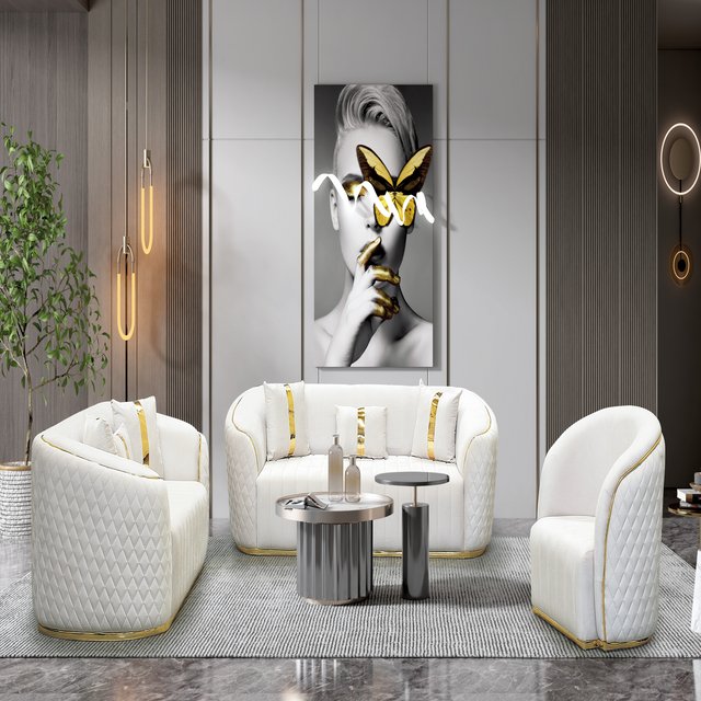 Classic Luxury Fabric velvet Couch Curved Design sofa stainless steel Living Room set