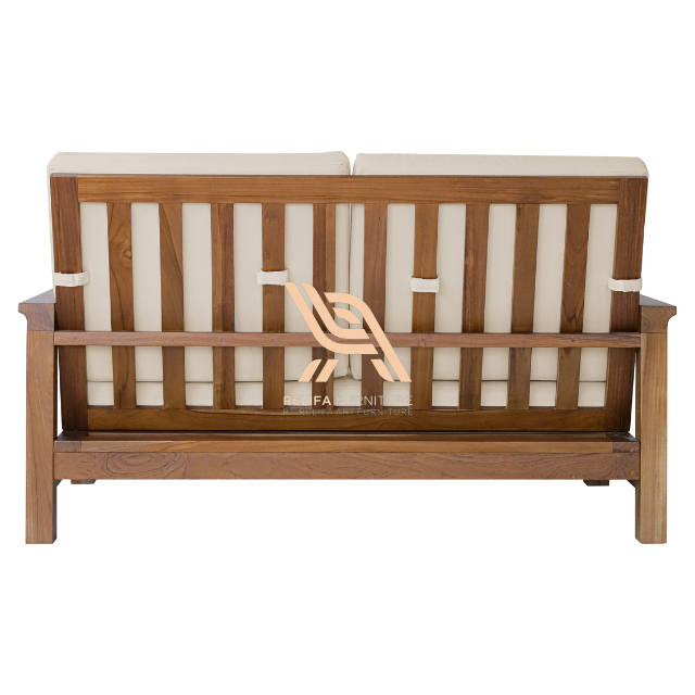 Furniture Home Furniture Living Room Furniture Living Room Sofas Contemporary Cream Fabric and Teak Sofa