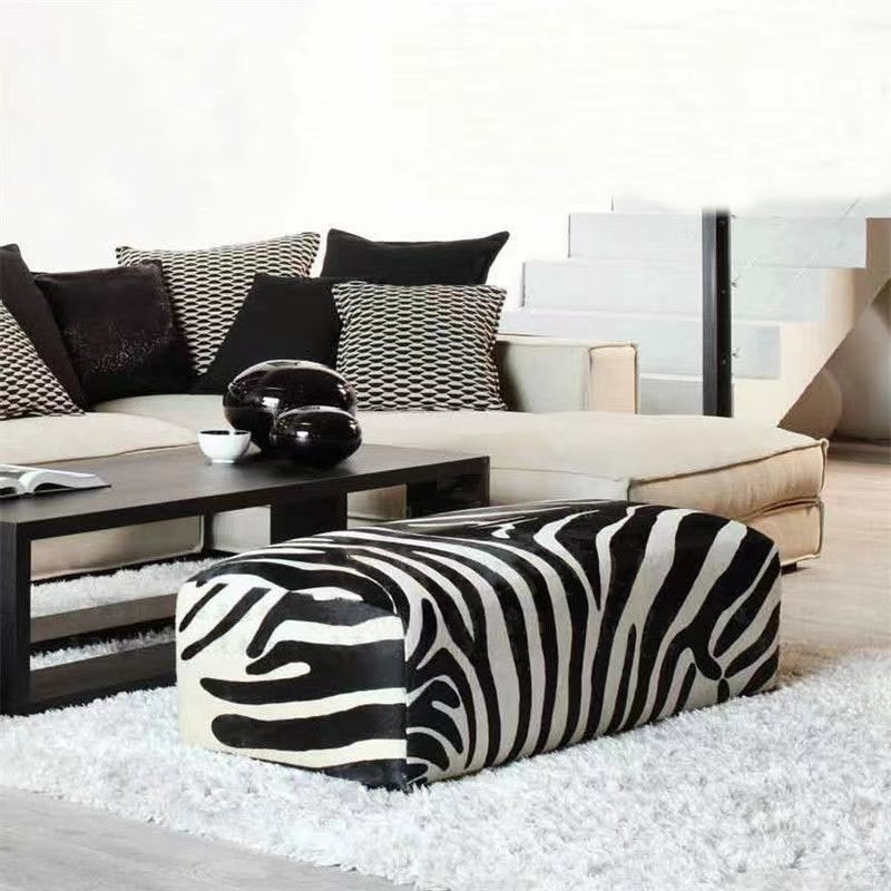 Modern Luxury Zebra Print Entryway Bench for Shoe Changing in Hallway, Villa Living Room, Model Room Sofa Footstool