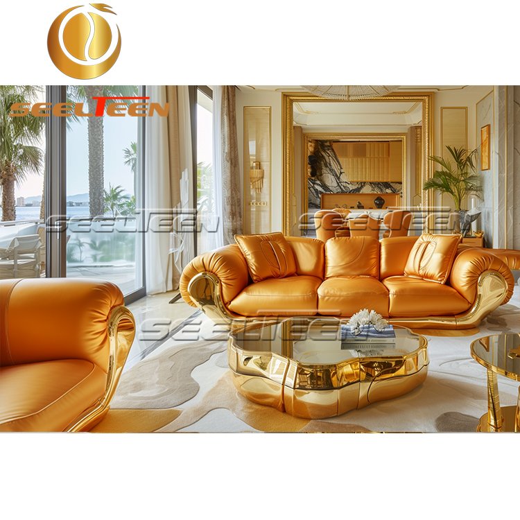 Orange Lounge Furniture Sofa Set Modern Luxury Living Room Sofa