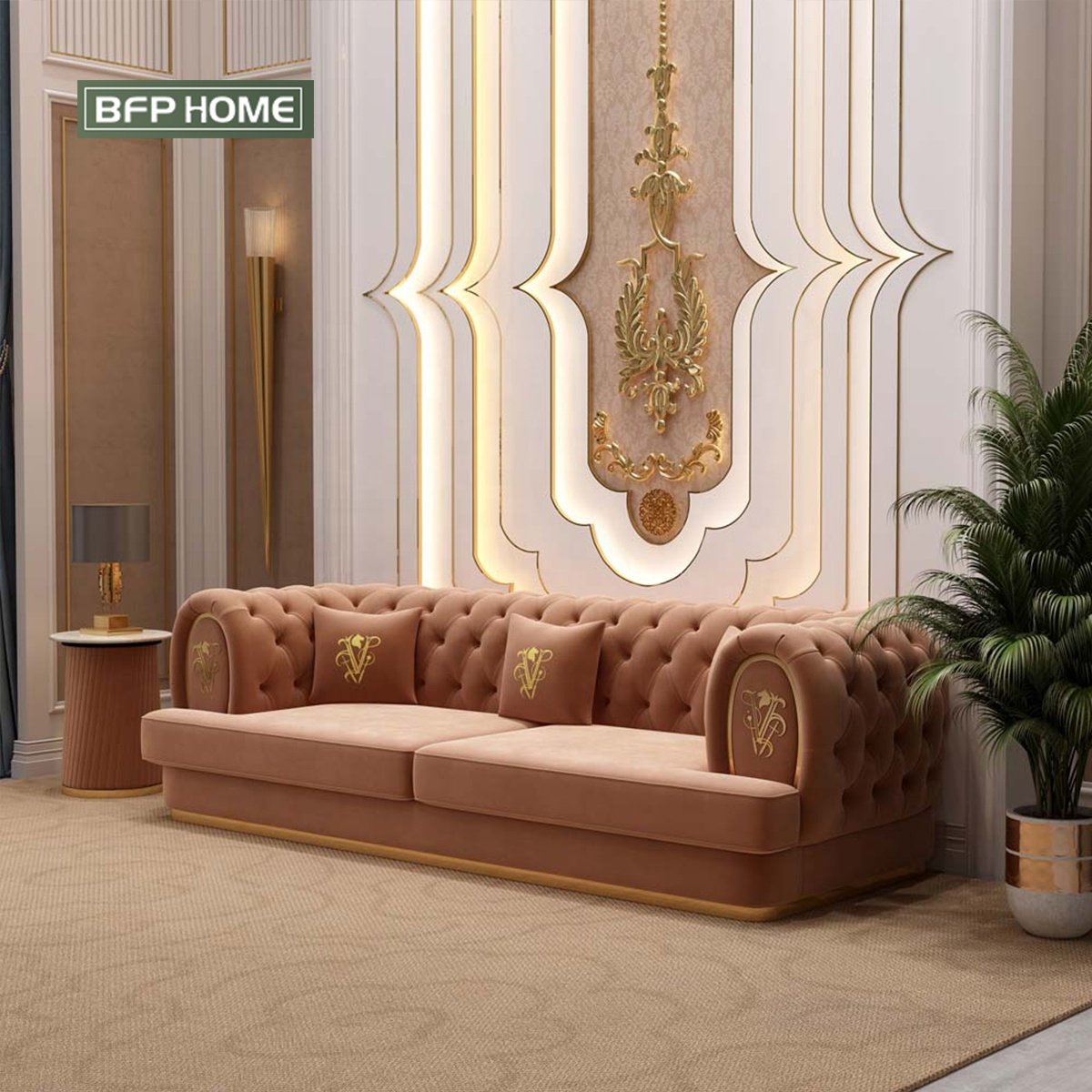 BFP HOME Hotel Project One stop furniture American Luxury Style Solid wood frame Villa Apartment Living Room Sofas Set