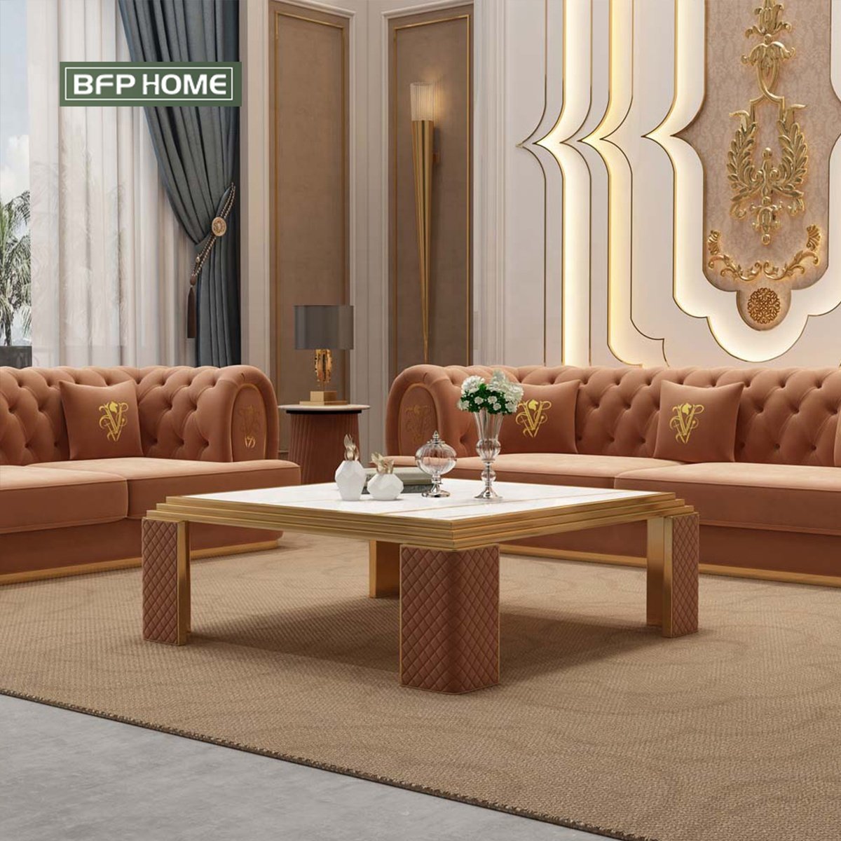 BFP HOME Hotel Project One stop furniture American Luxury Style Solid wood frame Villa Apartment Living Room Sofas Set
