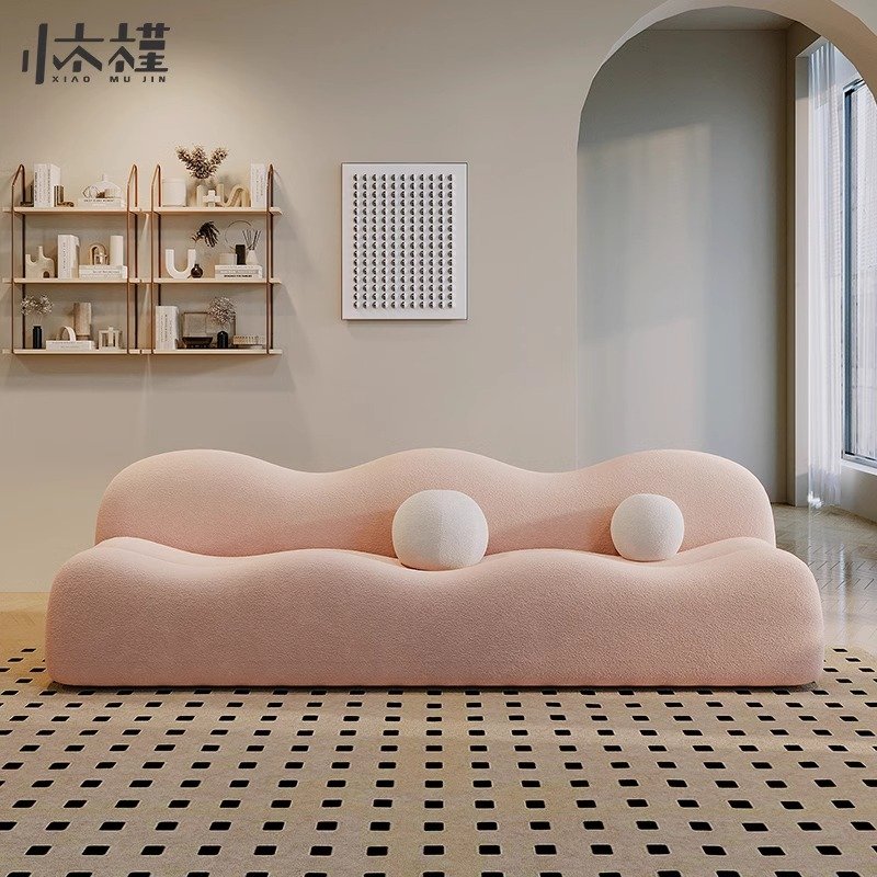 Modern luxury interior furniture sofa set High quality pink velvet scratch-resistant fabric undulating straight living room sofa