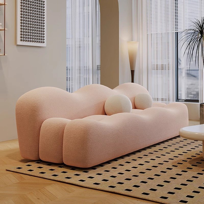 Modern luxury interior furniture sofa set High quality pink velvet scratch-resistant fabric undulating straight living room sofa