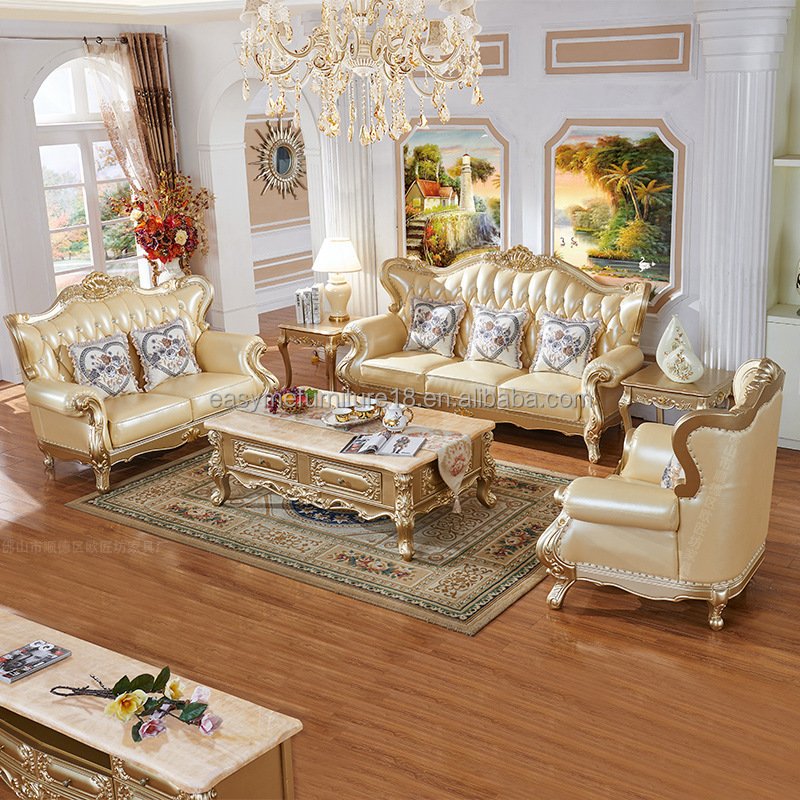 Royal European Luxury Style Hand-Carved Solid Wood Graphic Antique Design 12 3 Seat Sofa Set For Living Room