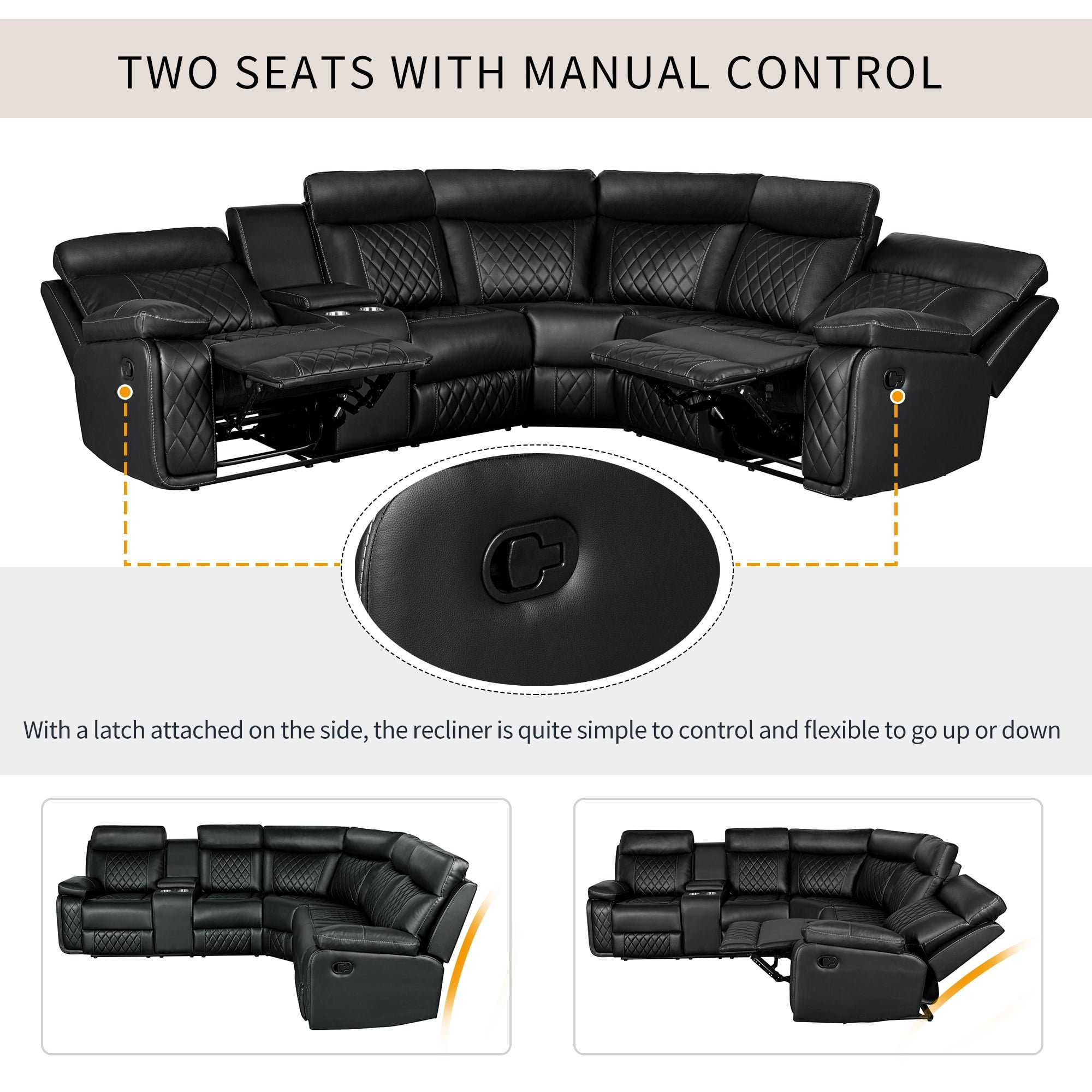 CY Factory OEM Modern Design Air Breathable Leather Corner Manual Recliner Sofa Set Sectional Sofa For Living Room