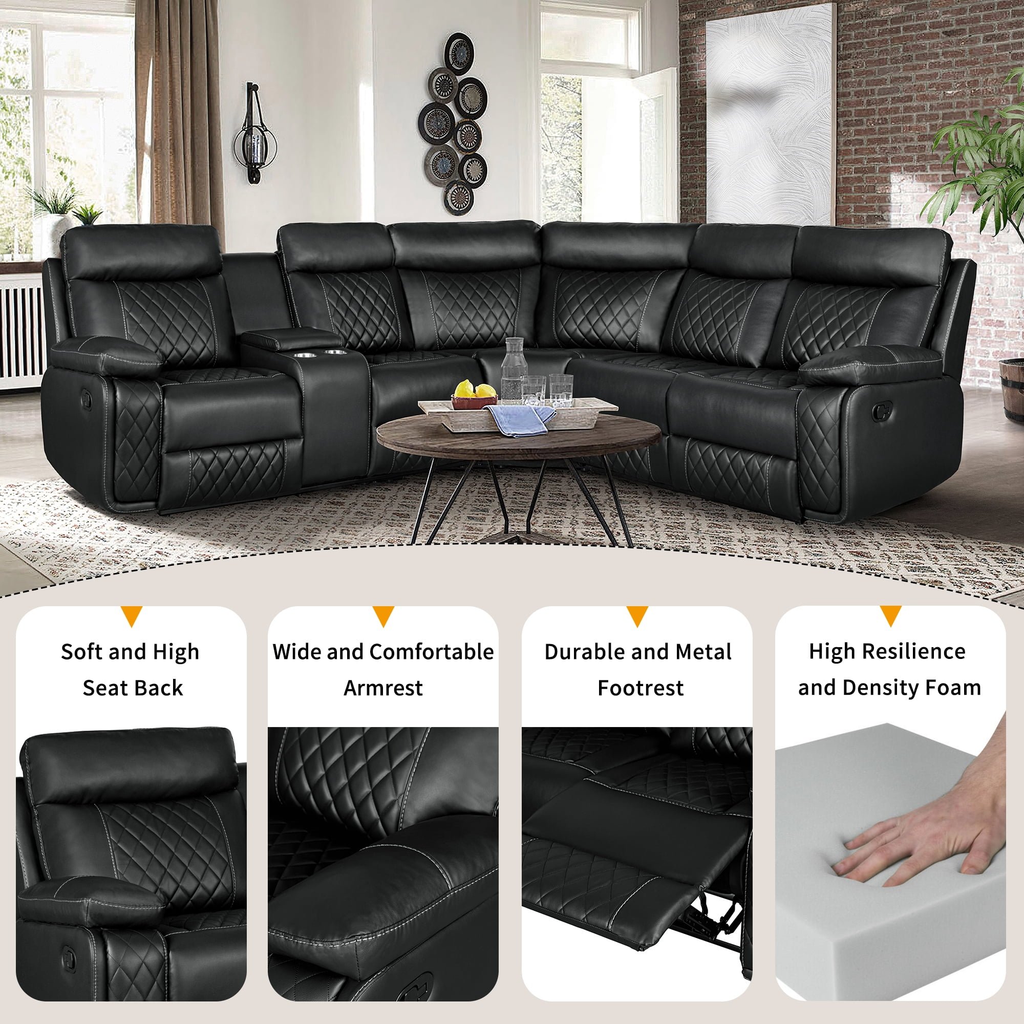 CY Factory OEM Modern Design Air Breathable Leather Corner Manual Recliner Sofa Set Sectional Sofa For Living Room