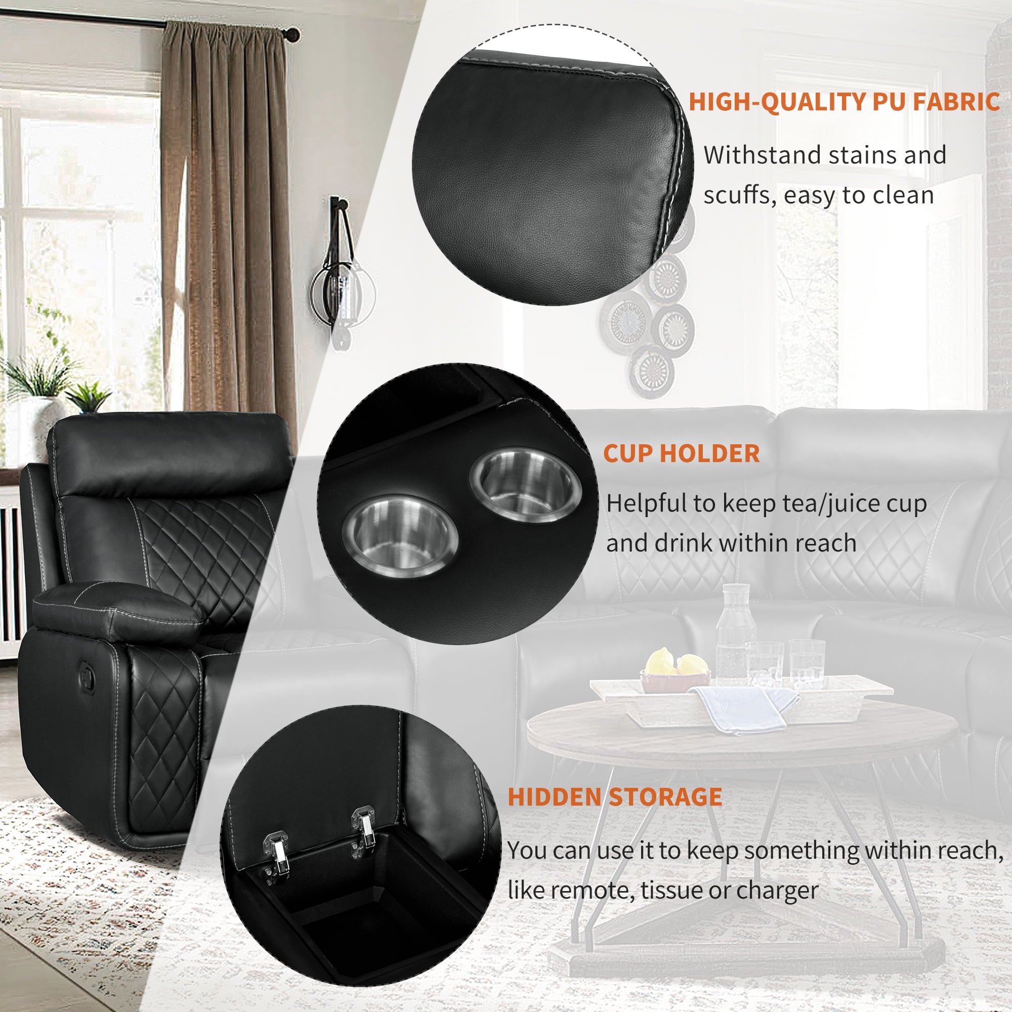 CY Factory OEM Modern Design Air Breathable Leather Corner Manual Recliner Sofa Set Sectional Sofa For Living Room