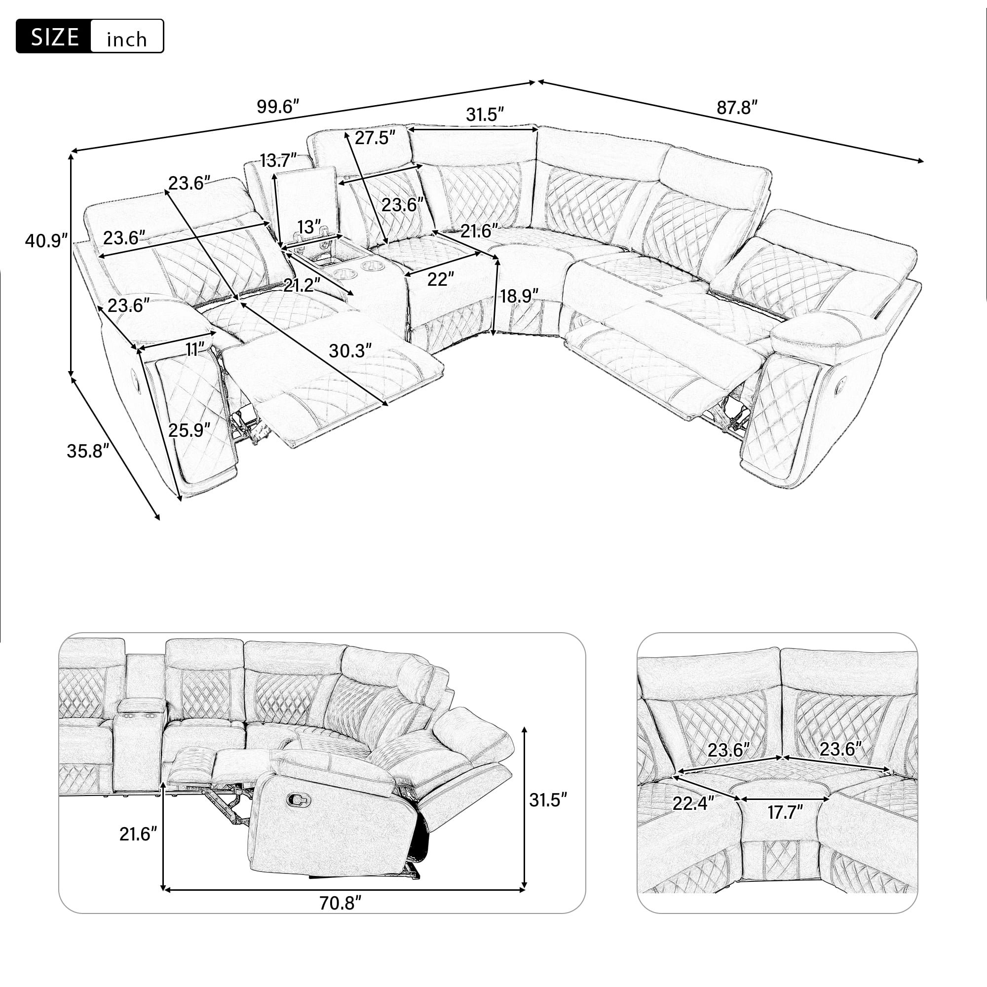 CY Factory OEM Modern Design Air Breathable Leather Corner Manual Recliner Sofa Set Sectional Sofa For Living Room