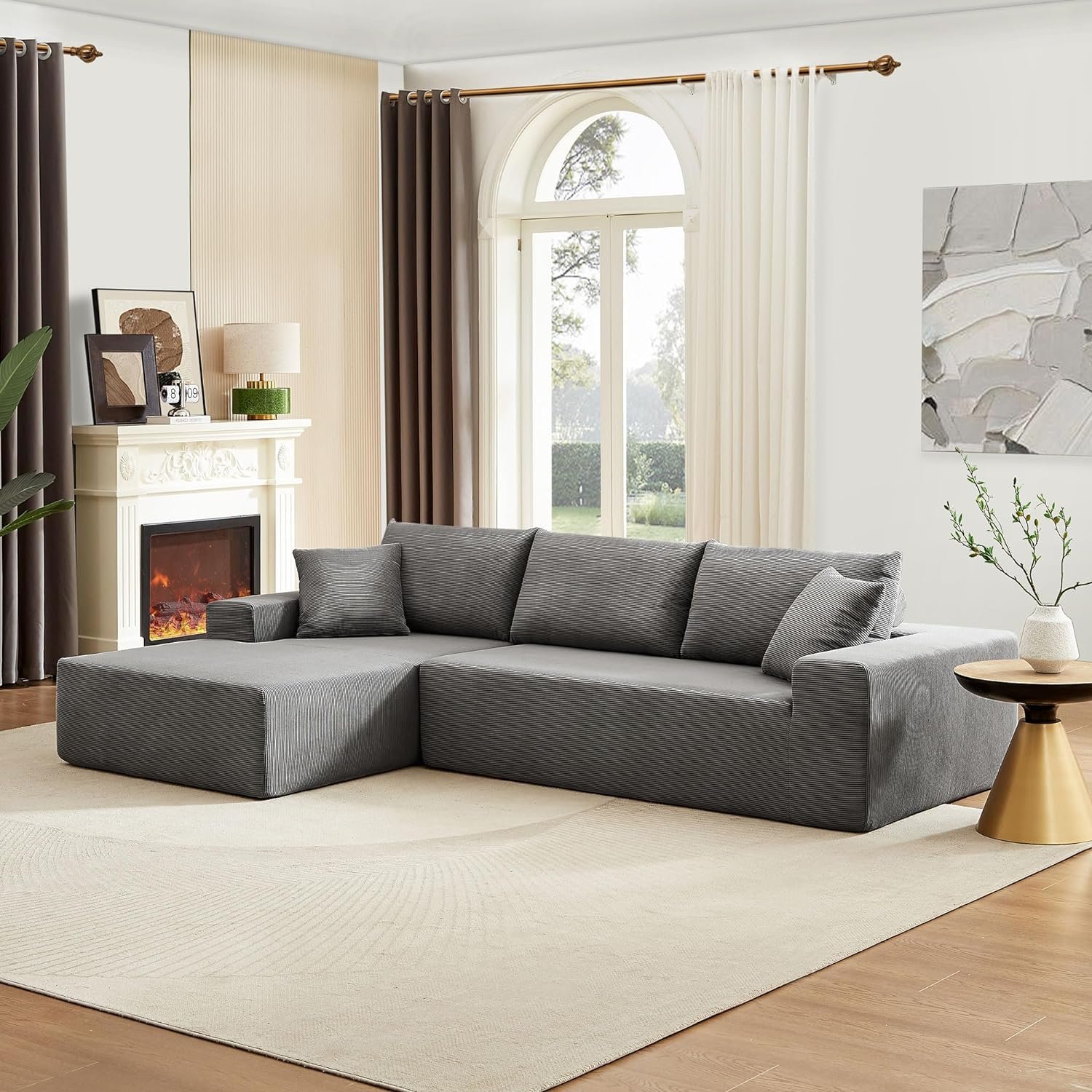 High Quality Living Room Sofas Compression Sofas Salon Beige Combination Couch Living Room I/L-Shape Sofa