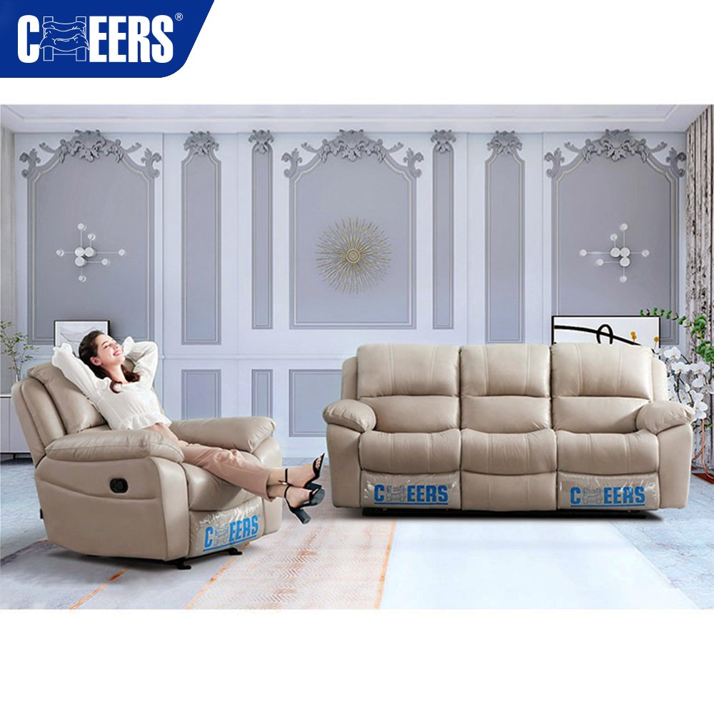 MANWAH CHEERS Euro Modern Luxury Electric 3+1 Reclining Living Room Sofa Upholstered Leather Sofa Set for Living Room