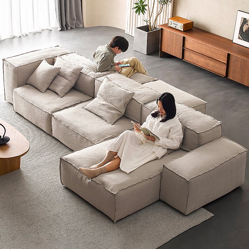 Modern Silent Style Bohemian Sofa Nordic Linen White Velvet Cloth Large for Apartment Living Room Tofu Block Art Combination