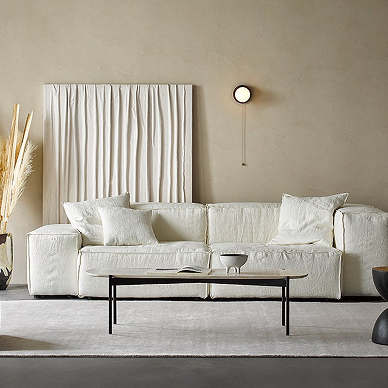 Modern Silent Style Bohemian Sofa Nordic Linen White Velvet Cloth Large for Apartment Living Room Tofu Block Art Combination
