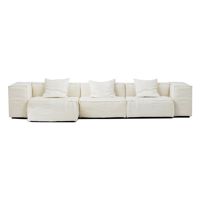 Modern Silent Style Bohemian Sofa Nordic Linen White Velvet Cloth Large for Apartment Living Room Tofu Block Art Combination