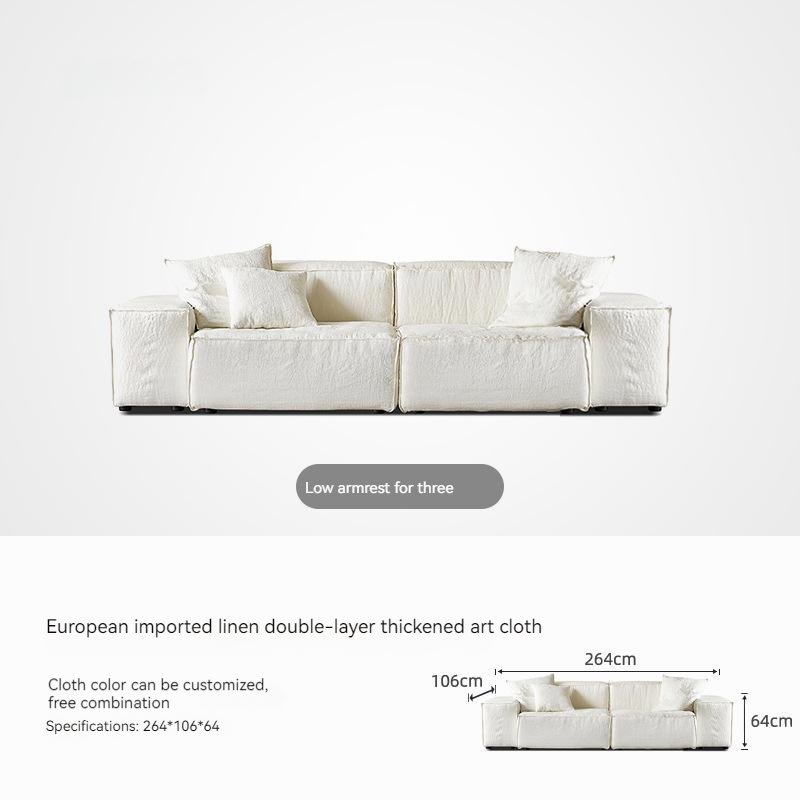 Modern Silent Style Bohemian Sofa Nordic Linen White Velvet Cloth Large for Apartment Living Room Tofu Block Art Combination
