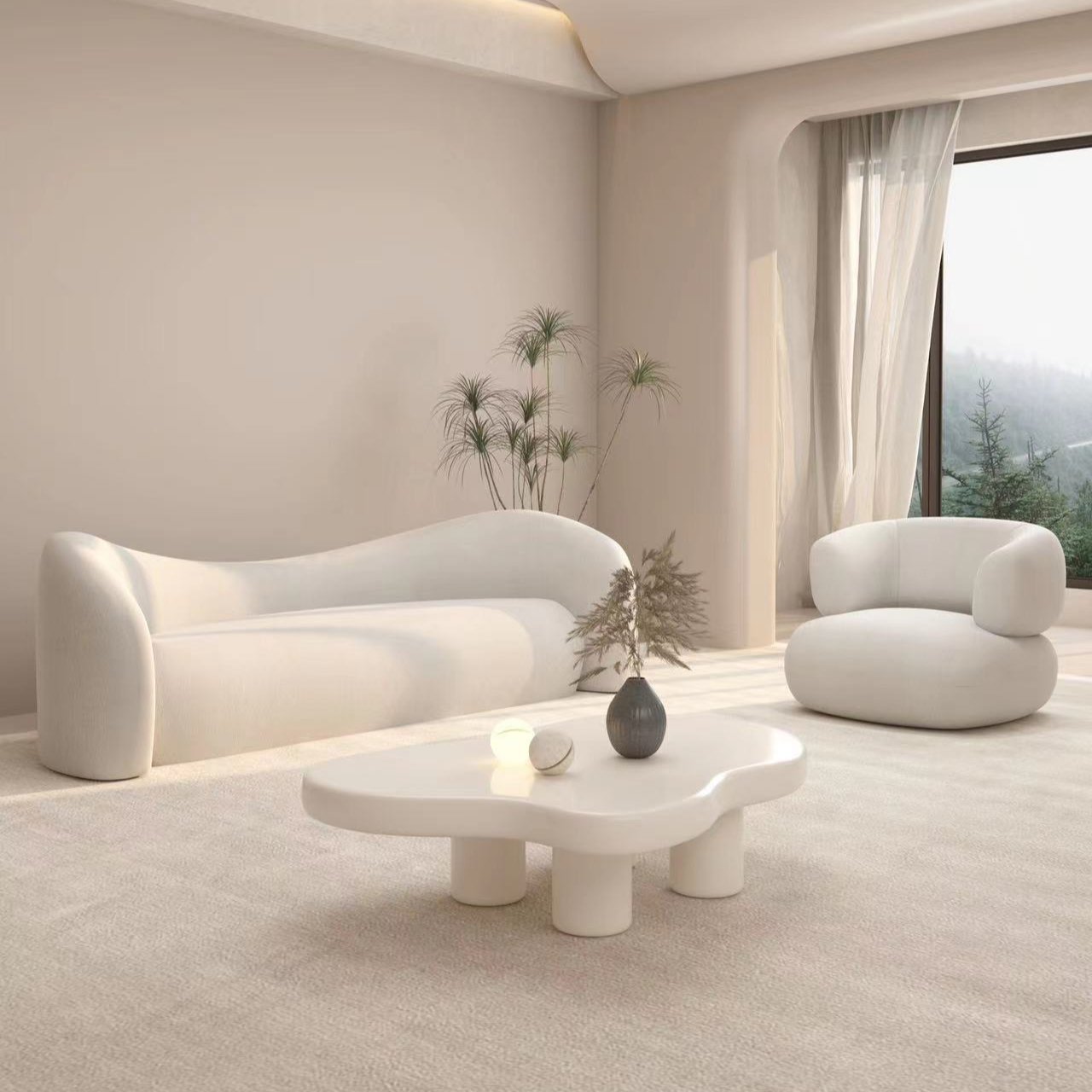 Cream style sofa small unit living room Nordic minimalist creative clothing store Leisure reception beauty salon