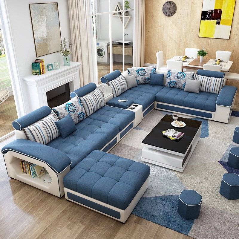 Cheap living room sofas cover washable removable L shape fabric sofa set with storage armrest