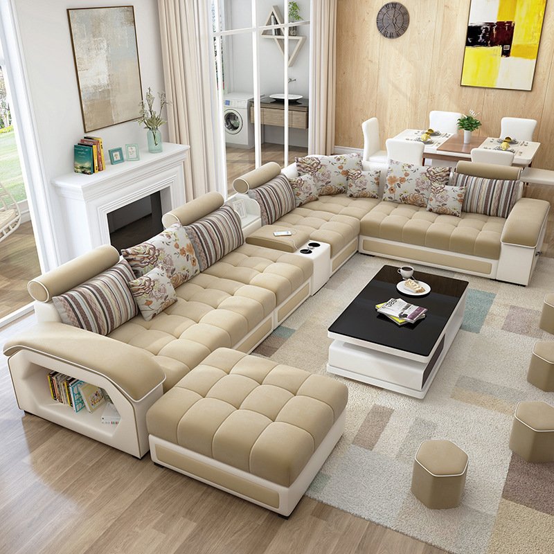 Cheap living room sofas cover washable removable L shape fabric sofa set with storage armrest