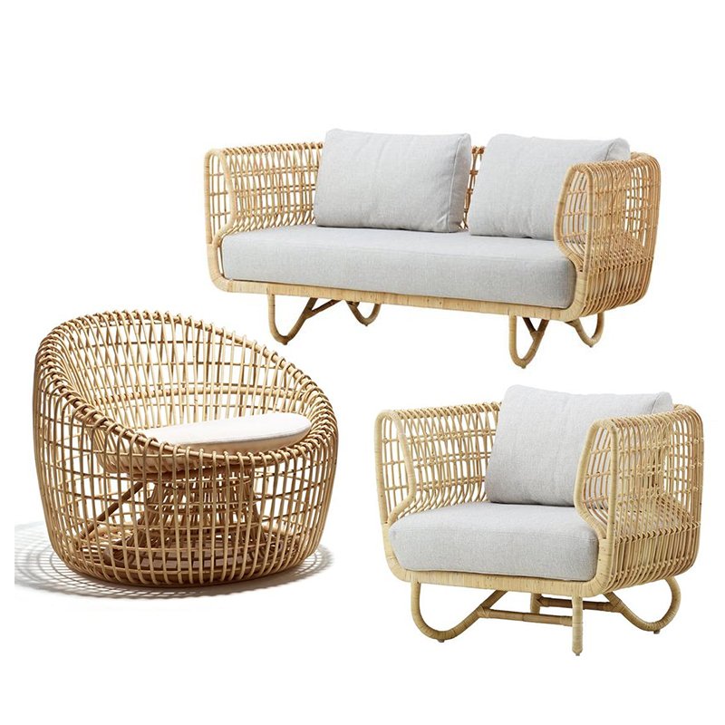 Living room furniture cane wicker sofa set love seat 2 seater sofa