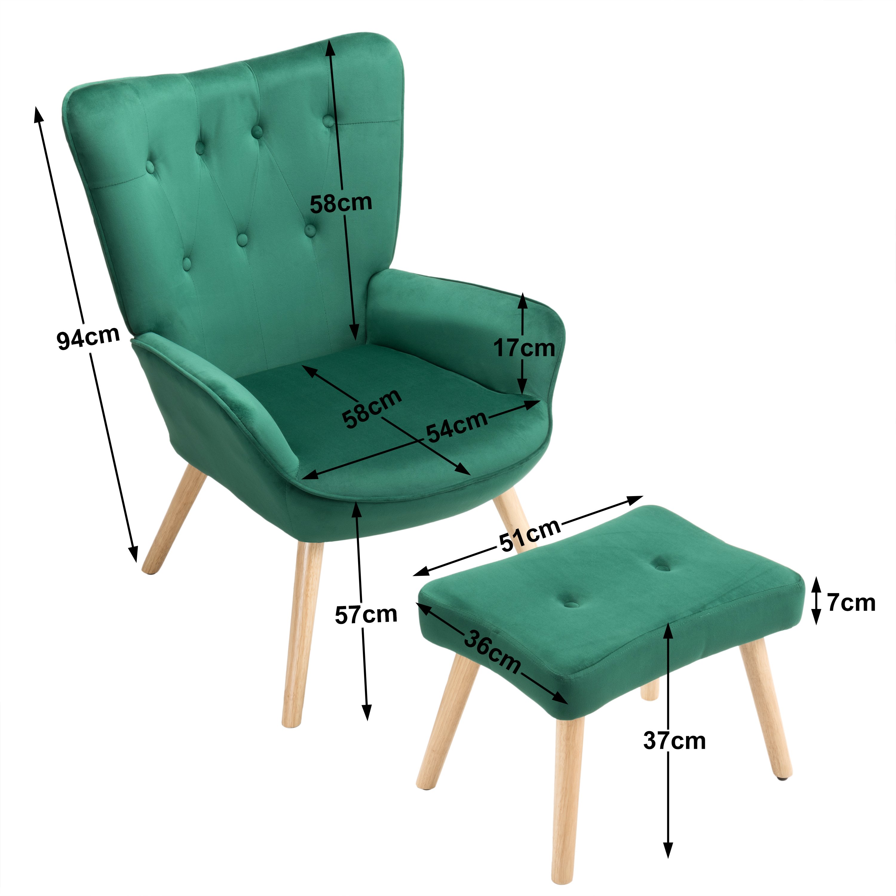 For living room High Back Modern Colorful Velvet Sofa chairs with footstool