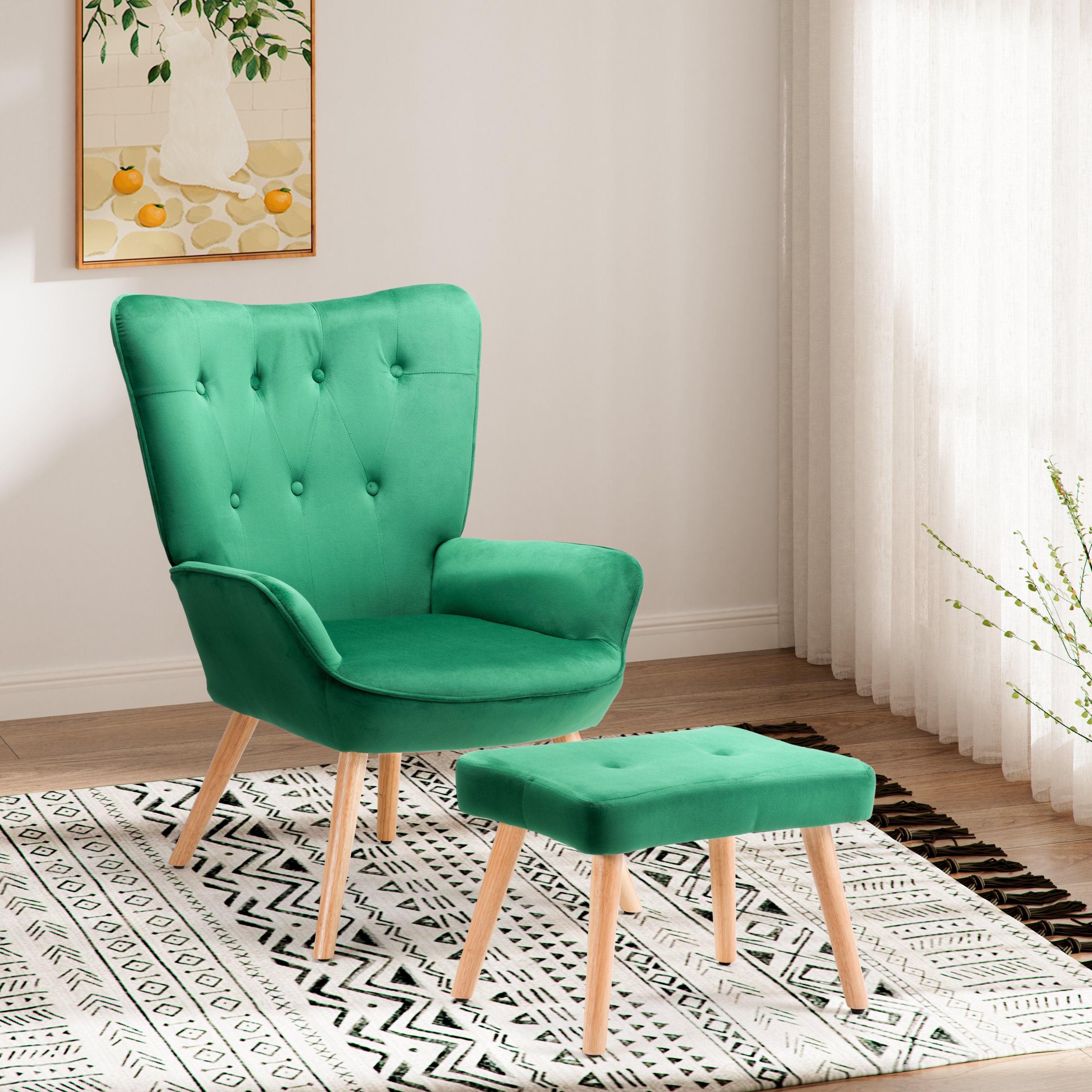 For living room High Back Modern Colorful Velvet Sofa chairs with footstool
