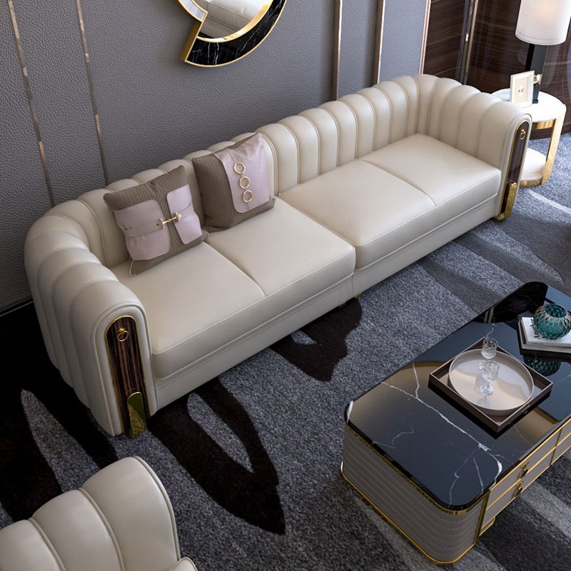luxury Italian genuine leather sectional couch sitting living room furniture modern I shape sofas set