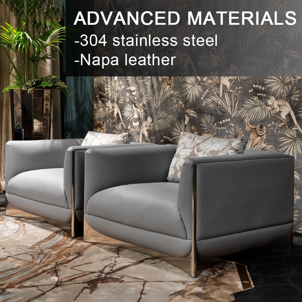 hotel light gray napa leather sofa metal leg modern design luxury villa living room sofa