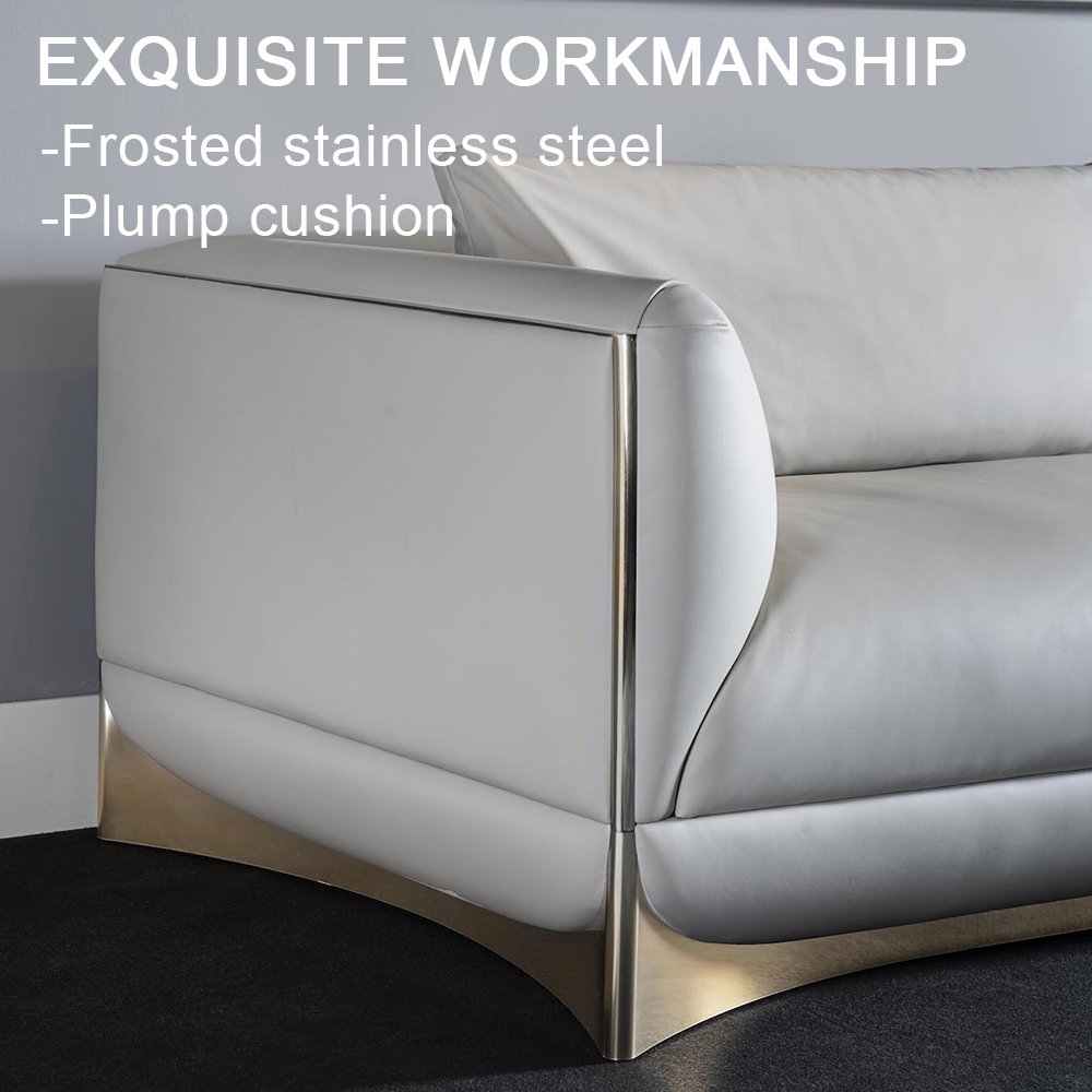 hotel light gray napa leather sofa metal leg modern design luxury villa living room sofa