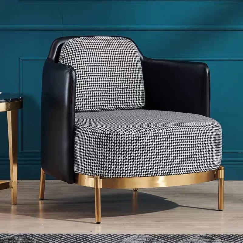 Modern living roomfurniture set pu leather houndstooth fabric living room lounge seating sofas chairs with stainless steel legs