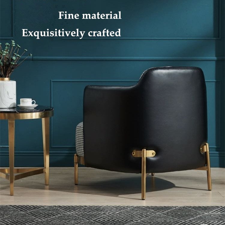 Modern living roomfurniture set pu leather houndstooth fabric living room lounge seating sofas chairs with stainless steel legs