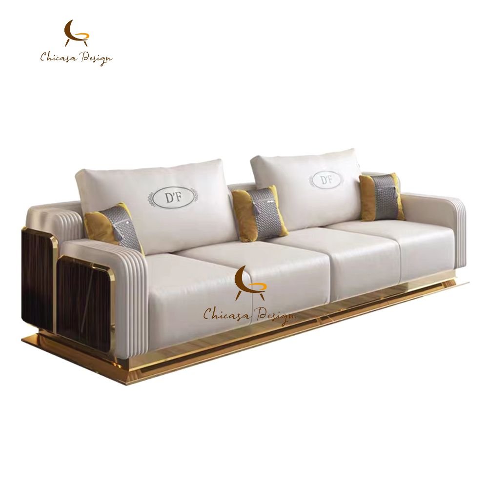Sofa High Standard Cozy Leather Living Room Sofa Furniture With Stainless Steel Head Layer Cowhide Material