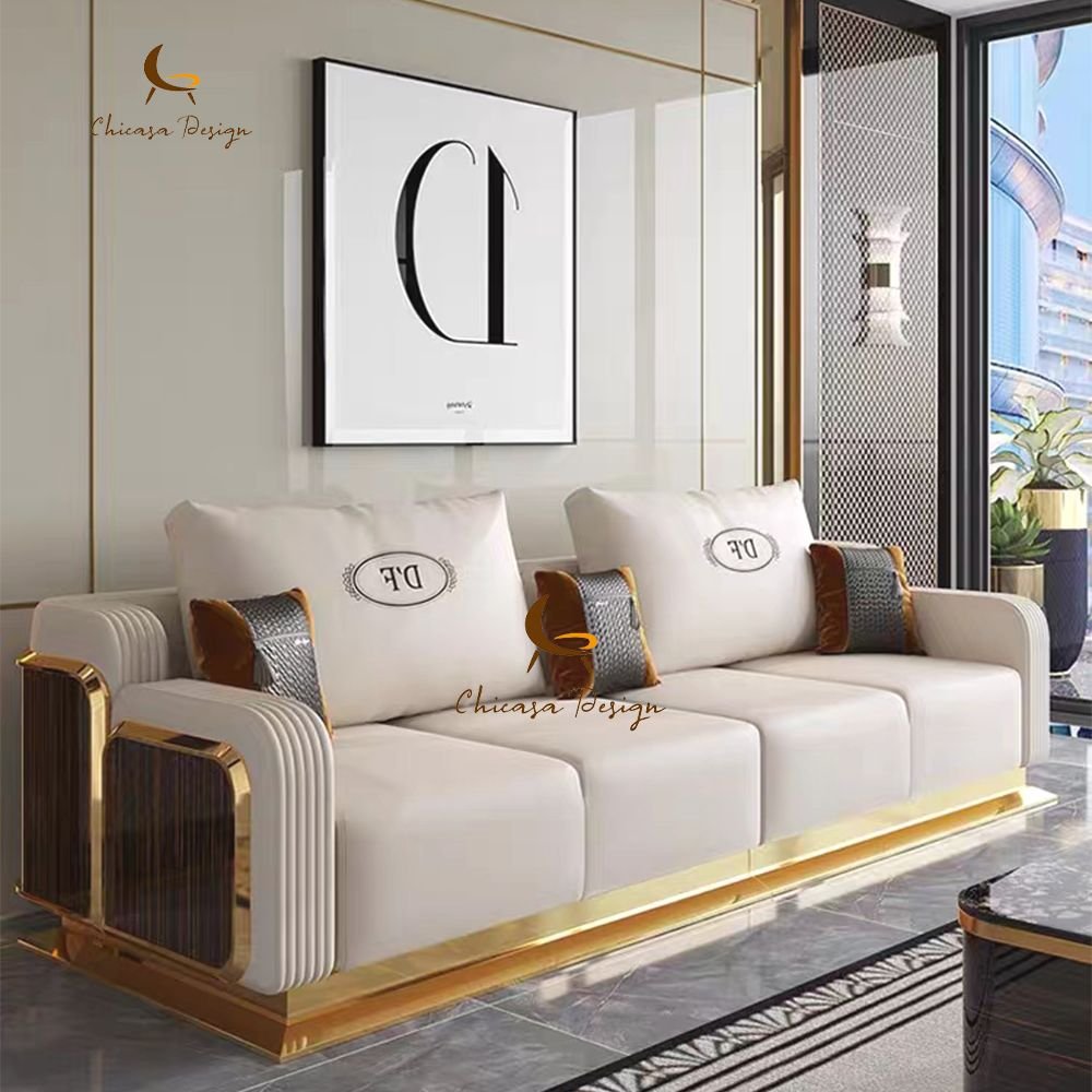 Sofa High Standard Cozy Leather Living Room Sofa Furniture With Stainless Steel Head Layer Cowhide Material