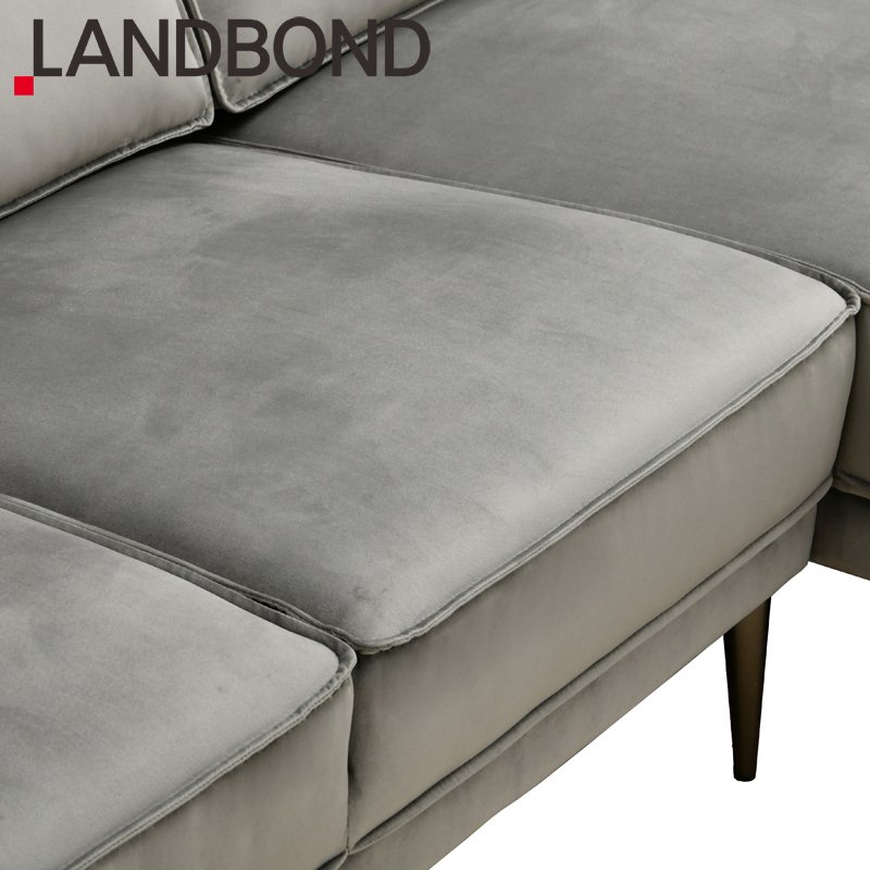 LANDBOND Fabric L Shape Smooth Comfort Full KD Modern Designs Living Room Furniture Velvet Sofa Set for hotel and apartment