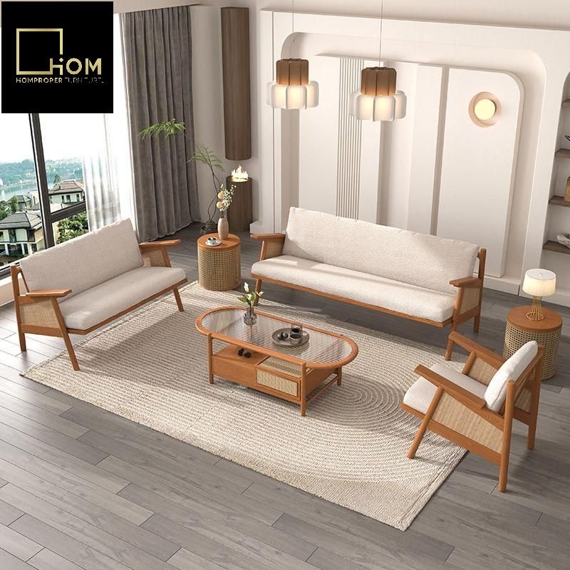 Double Balcony Leisure Sun Room Southeast Asia Small Household Three-Person Solid Wood Rattan Sofa Combination Living Room Sofa