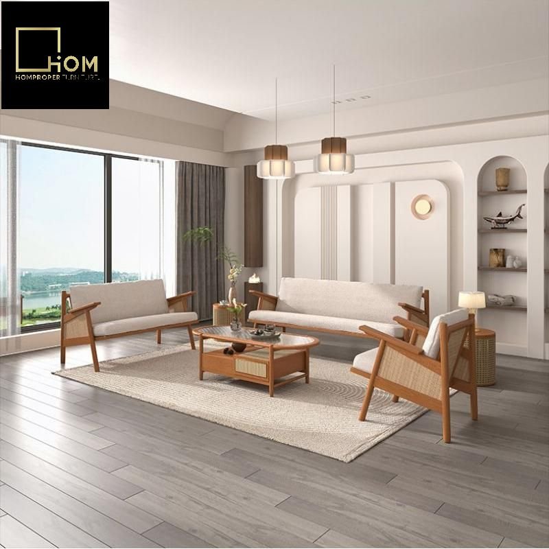 Double Balcony Leisure Sun Room Southeast Asia Small Household Three-Person Solid Wood Rattan Sofa Combination Living Room Sofa