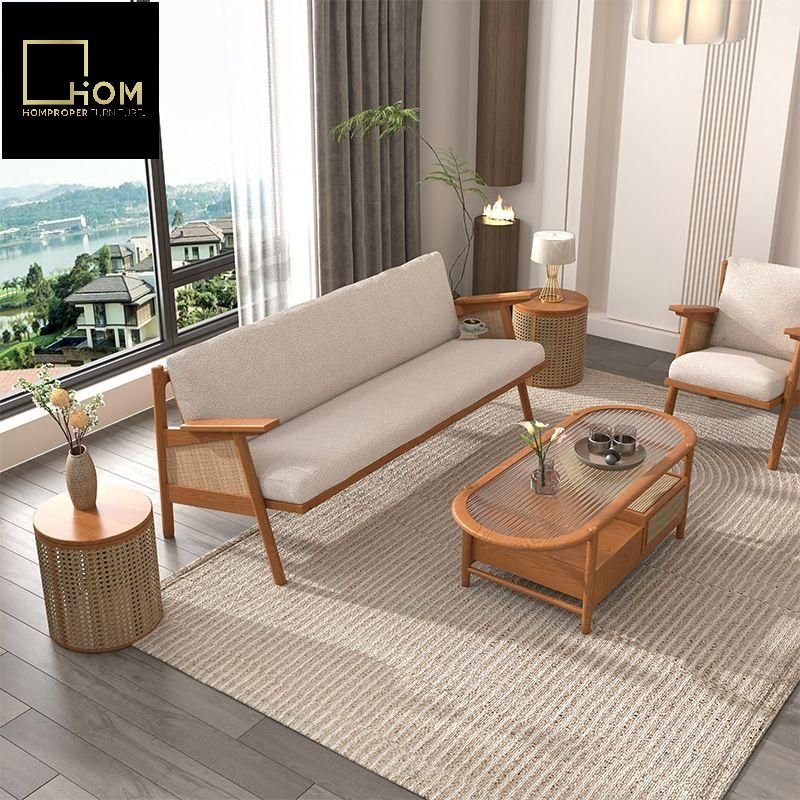 Double Balcony Leisure Sun Room Southeast Asia Small Household Three-Person Solid Wood Rattan Sofa Combination Living Room Sofa