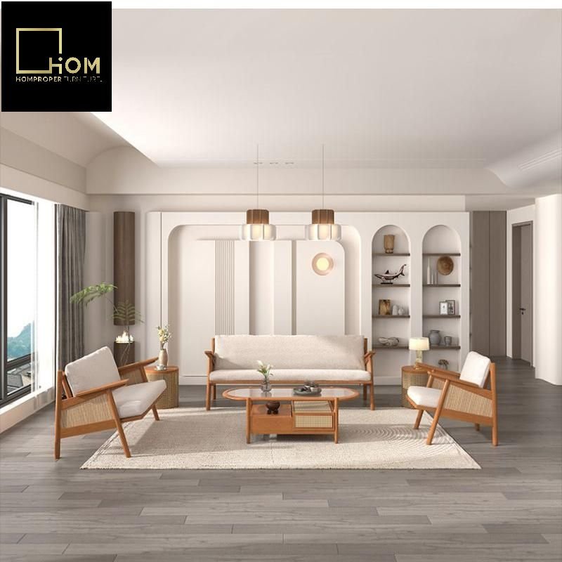 Double Balcony Leisure Sun Room Southeast Asia Small Household Three-Person Solid Wood Rattan Sofa Combination Living Room Sofa
