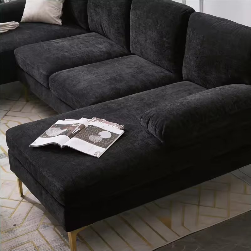 Sans E-Commerce U Shape Black Fabric Sectional Couches Luxury Living Room Sofa