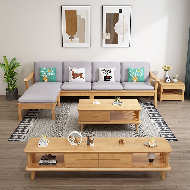 All solid wood sofa winter and summer dual-use living room furniture combination sofa small apartment Nordic corner sofa