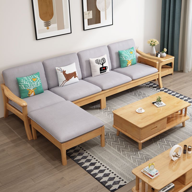 All solid wood sofa winter and summer dual-use living room furniture combination sofa small apartment Nordic corner sofa