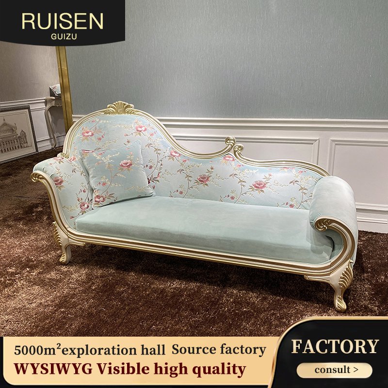 MO LAN European style bedroom warm grey cloth art solid wood beauty couch living room sofa noble concubine chair