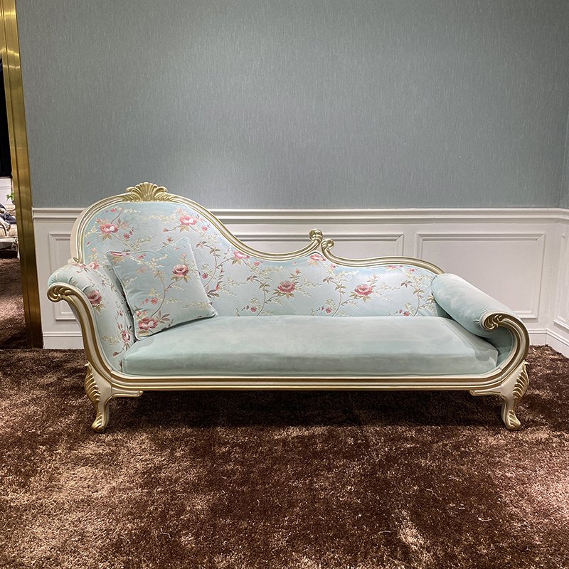MO LAN European style bedroom warm grey cloth art solid wood beauty couch living room sofa noble concubine chair