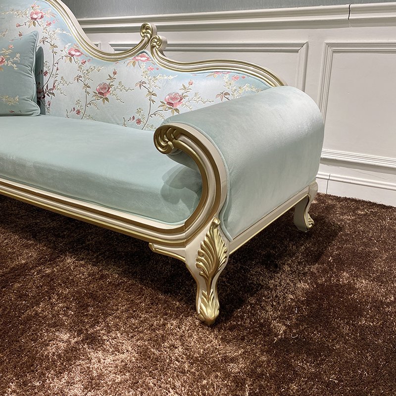 MO LAN European style bedroom warm grey cloth art solid wood beauty couch living room sofa noble concubine chair