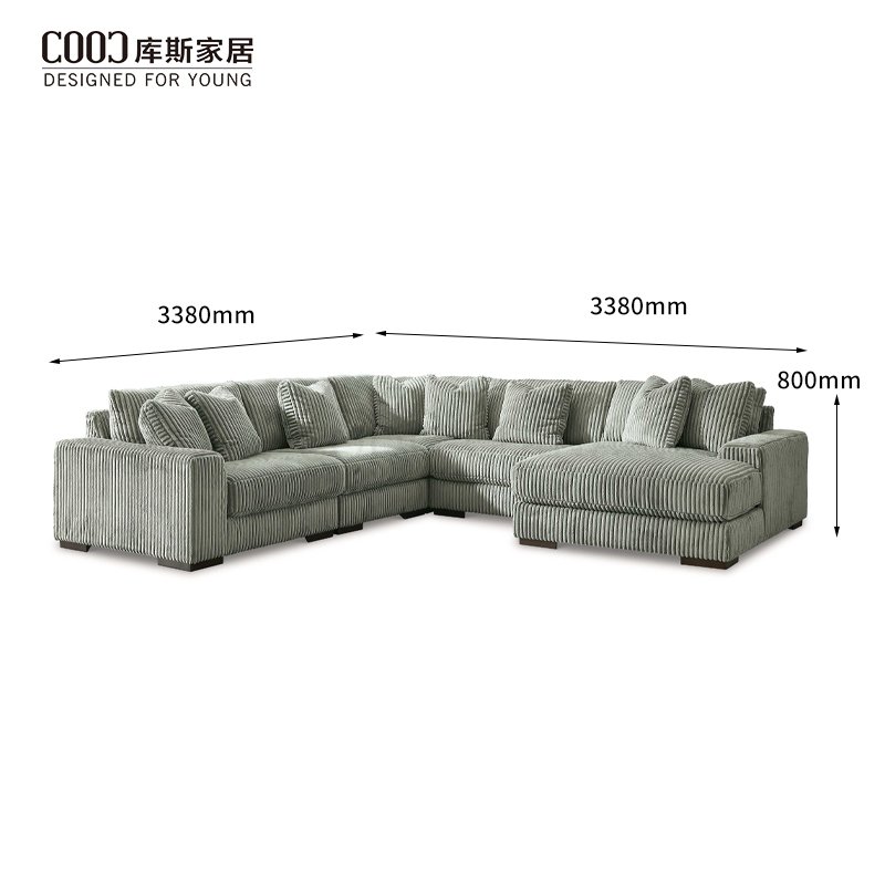 Grey Fabric Luxury Modern Home Living Room Furniture Comfy Oversized Fluffy Corduroy Modular Sectional Couch Sofa Set
