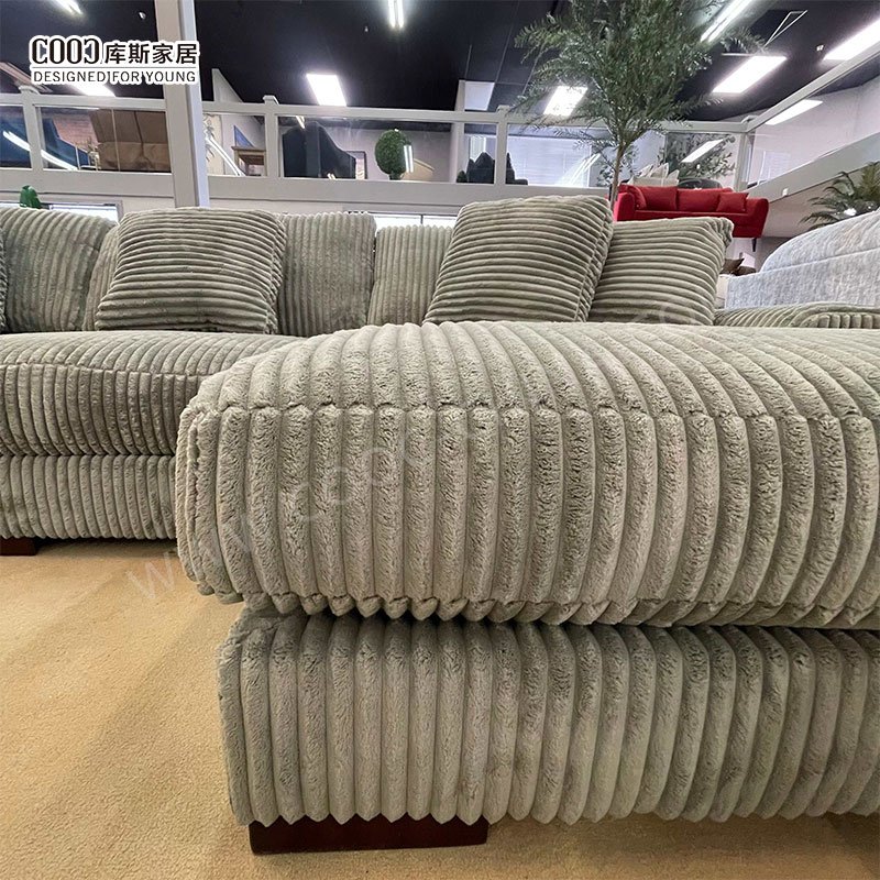 Grey Fabric Luxury Modern Home Living Room Furniture Comfy Oversized Fluffy Corduroy Modular Sectional Couch Sofa Set