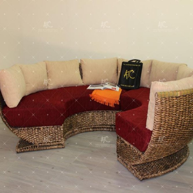 Natural Wicker Half Bowl Hand Woven Sofa Set for Living Room Elegant and Durable Furniture