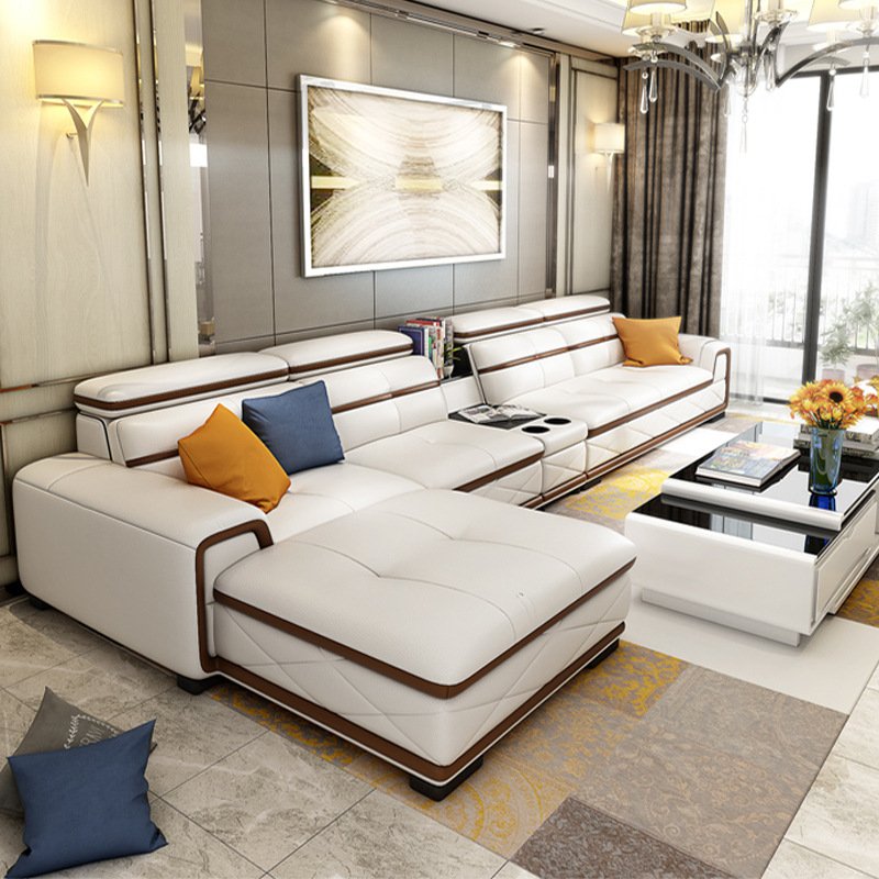 Leather sofa top layer cowhide modern minimalist living room complete leather art sofa combination