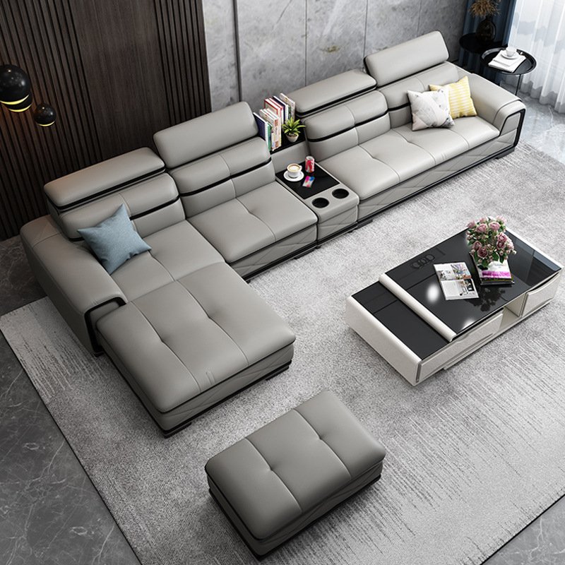Leather sofa top layer cowhide modern minimalist living room complete leather art sofa combination